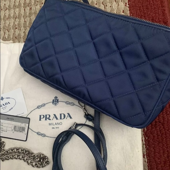 Prada Crossbody Bag Navy Blue Nylon Tessuto Impunto - Picture 2 of 4
